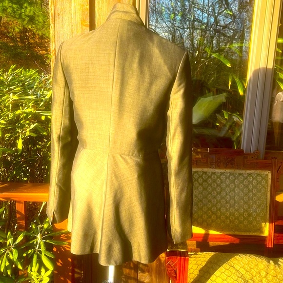 Sara Sturgeon dark green draped open front jacket. Simple, clean and refined. - Picture 2 of 6